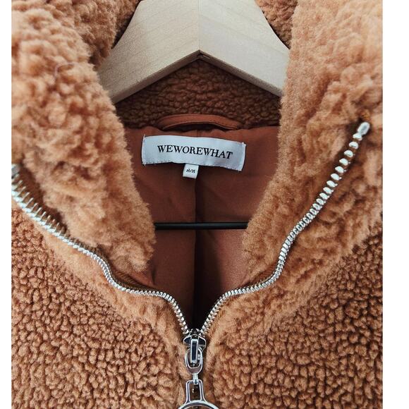 WeWoreWhat Teddy Fleece Zip Bomber Jacket Tan Size Large Cozy Fall Layer - Picture 4 of 4